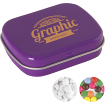 Scharnierblik met ca. 25 gr. mintjes TAMPONPRINT