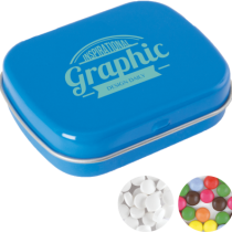 Scharnierblik met ca. 25 gr. mintjes TAMPONPRINT