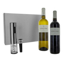 Wijnbox met opener, stopper + wijnfles