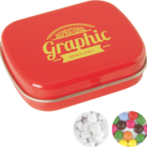 Scharnierblik met ca. 25 gr. mintjes TAMPONPRINT