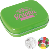 Scharnierblik met ca. 25 gr. mintjes TAMPONPRINT