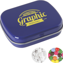 Scharnierblik met ca. 25 gr. mintjes TAMPONPRINT