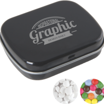 Scharnierblik met ca. 25 gr. mintjes TAMPONPRINT