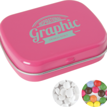 Scharnierblik met ca. 25 gr. mintjes TAMPONPRINT