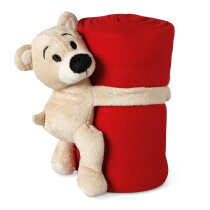 MANTA Fleece deken met beer rood relatiegeschenken